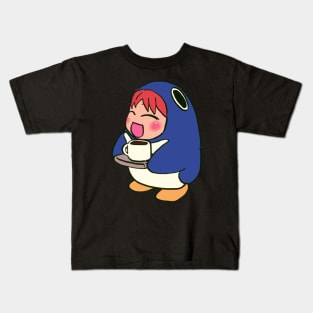 I draw cafe penguin suit chiyo chan serving coffee with a tray Kids T-Shirt